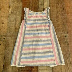 Gymboree Girls Striped Dress 4T With Ruffle Sleeves pink blue gold metallic